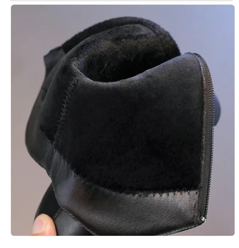 27-37 Girl's Long Boots Black Pu Leather Bowtie Chunky Fashion Children Winter Boot Warm Bowknot Round Toe Knee-high Kids Shoes