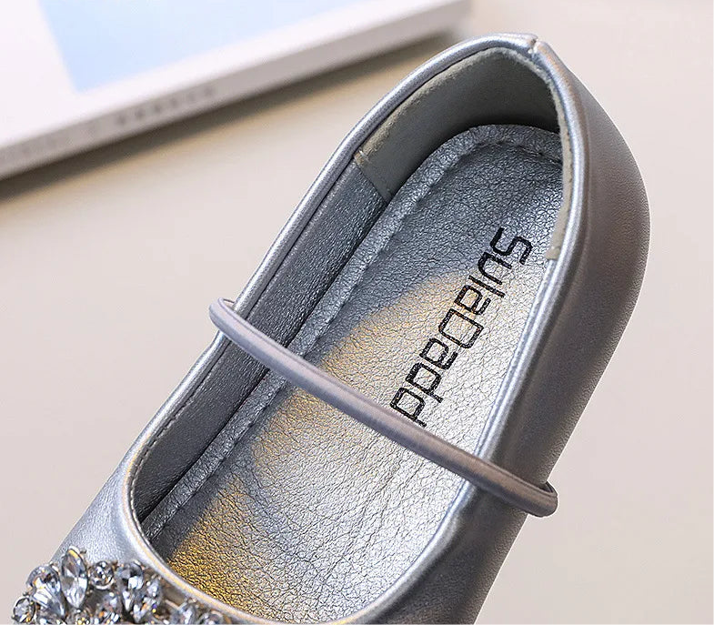 Girls' Fashion Oxford Flats – Spring/Autumn Slip-On PU Leather Shoes with Rhinestones – Silver, Black, Beige