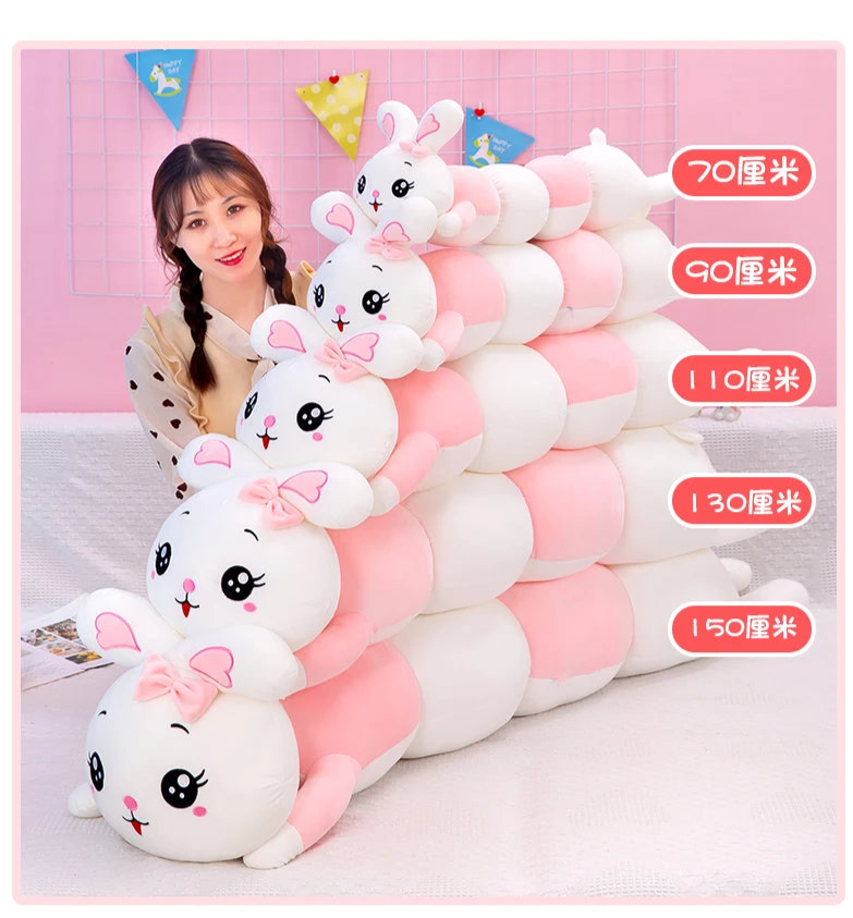 70-130cm Cute Soft Caterpillar Rabbit Plush Toys Nap Stuffed Animal Pillow Home Comfort Cushion Christmas Gift Doll Kids