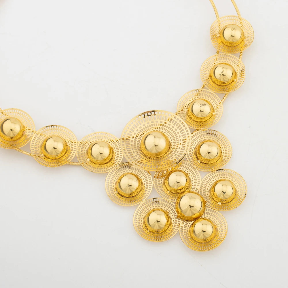 Woman Jewelry Set Dubai Gold Plated Earrings Necklace Rings Gift