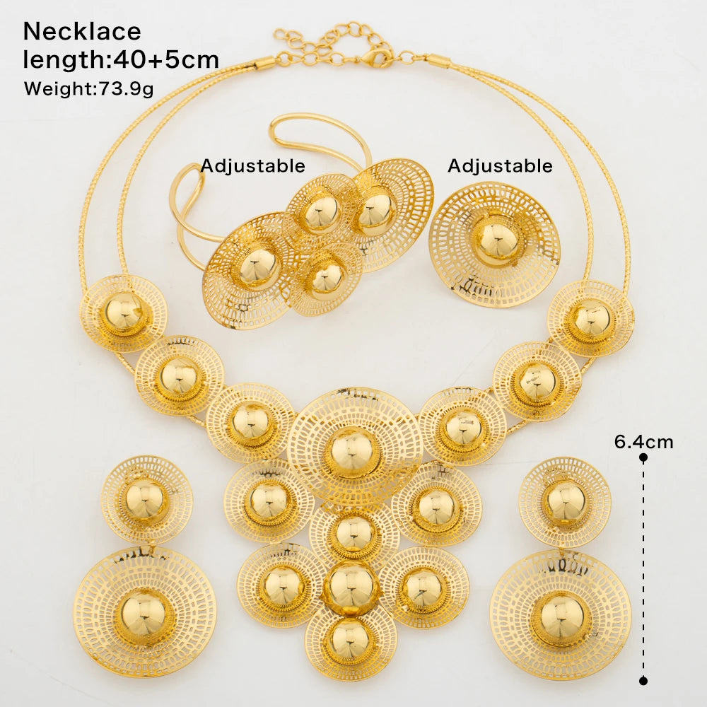 Woman Jewelry Set Dubai Gold Plated Earrings Necklace Rings Gift