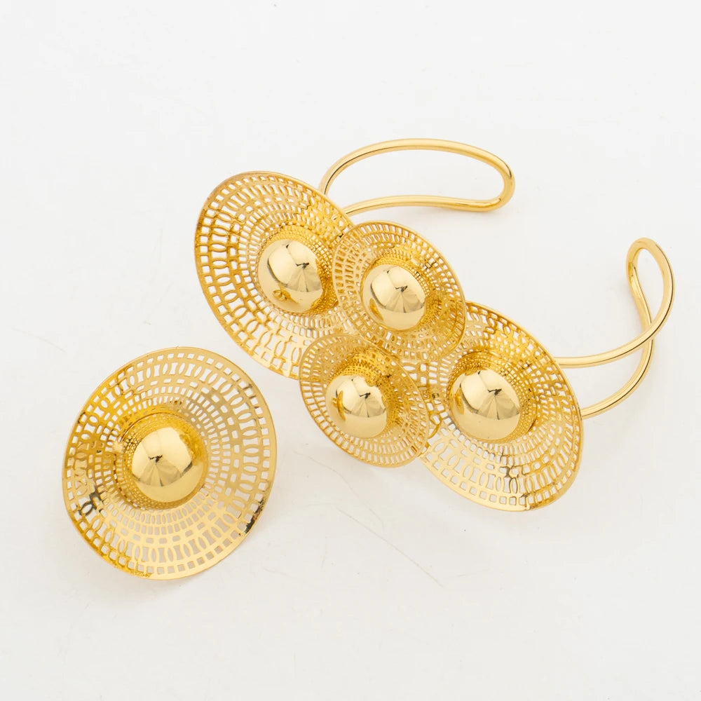 Woman Jewelry Set Dubai Gold Plated Earrings Necklace Rings Gift