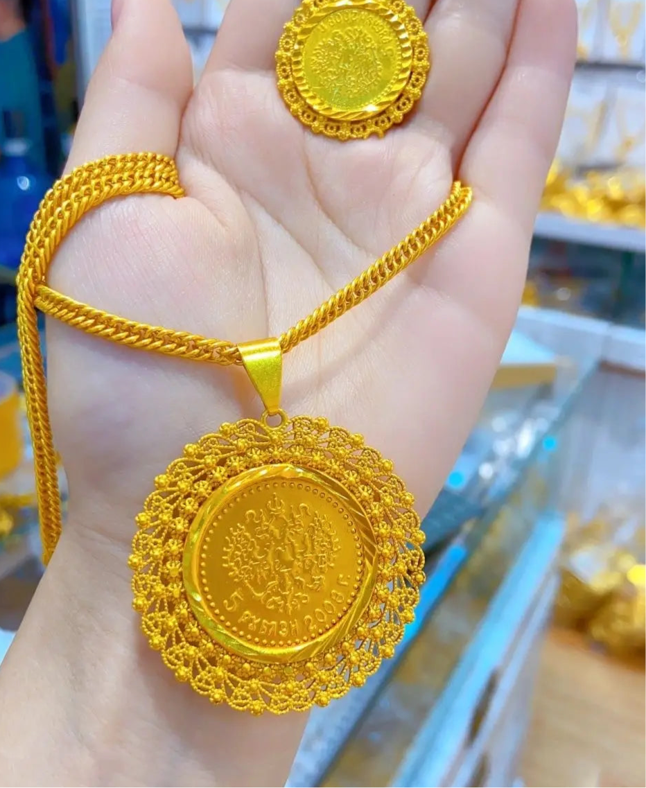 24K Gold-Plated Dubai Jewelry Set – Bridal Wedding Necklace, Ring, and Earrings – Fashion Gift for Women (3-Piece Set)