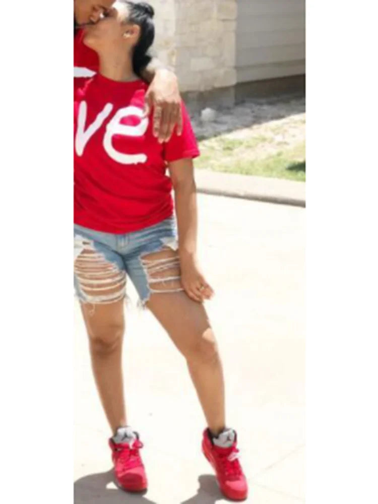 Couple Matching T-shirts His- and- hers Top Casual Red LO VE Women Men Fashion Boyfriend Girlfriend Tees Lovers T-shirt Femme