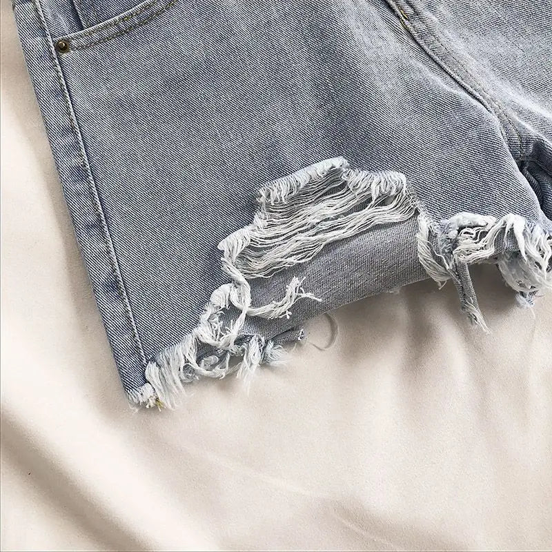 High Waist Denim Shorts Women Summer Pocket Tassel Hole Ripped jeans Short Female Pants