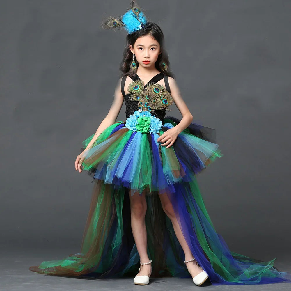 Girls' Peacock Tutu Costume Dress with Headband