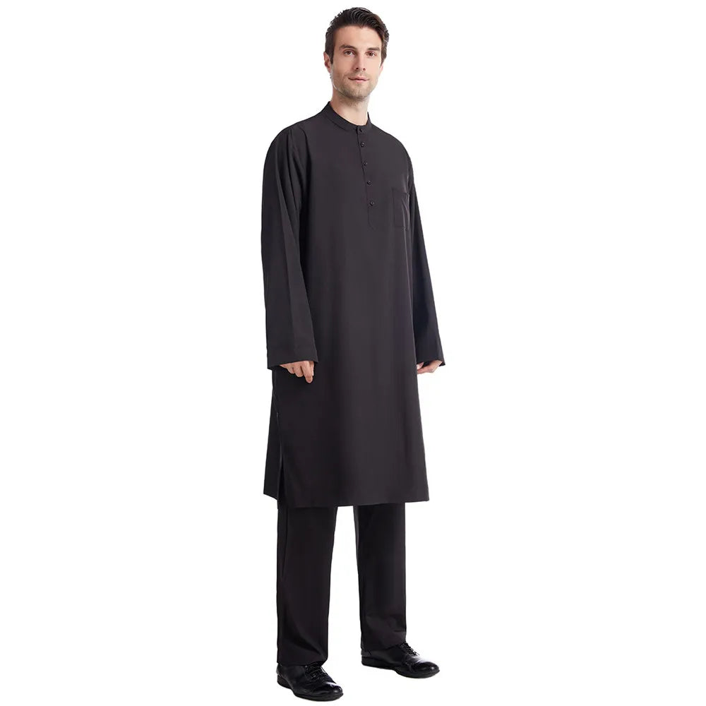 Men Jubba Thobe Muslim Two Pieces Set For Male Pakistan Dubai Saudi Abaya Prayer Islamic Clothing Worship Suit Arabic Ramadan Eid