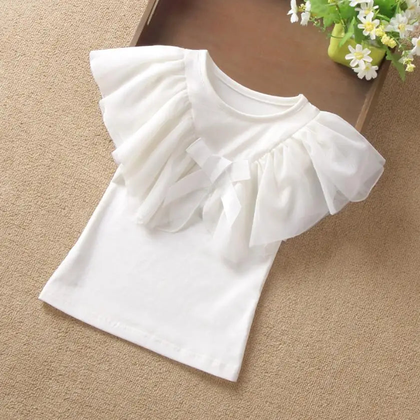 Summer Girls Ruffle Blouse – Short Sleeve Shirt for Kids, Toddlers & Teens – White or Yellow School Tops – Baby Girl Clothing