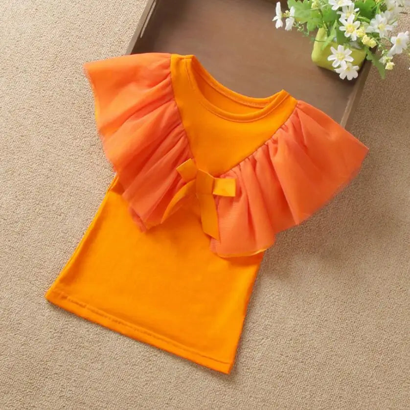 Summer Girls Ruffle Blouse – Short Sleeve Shirt for Kids, Toddlers & Teens – White or Yellow School Tops – Baby Girl Clothing