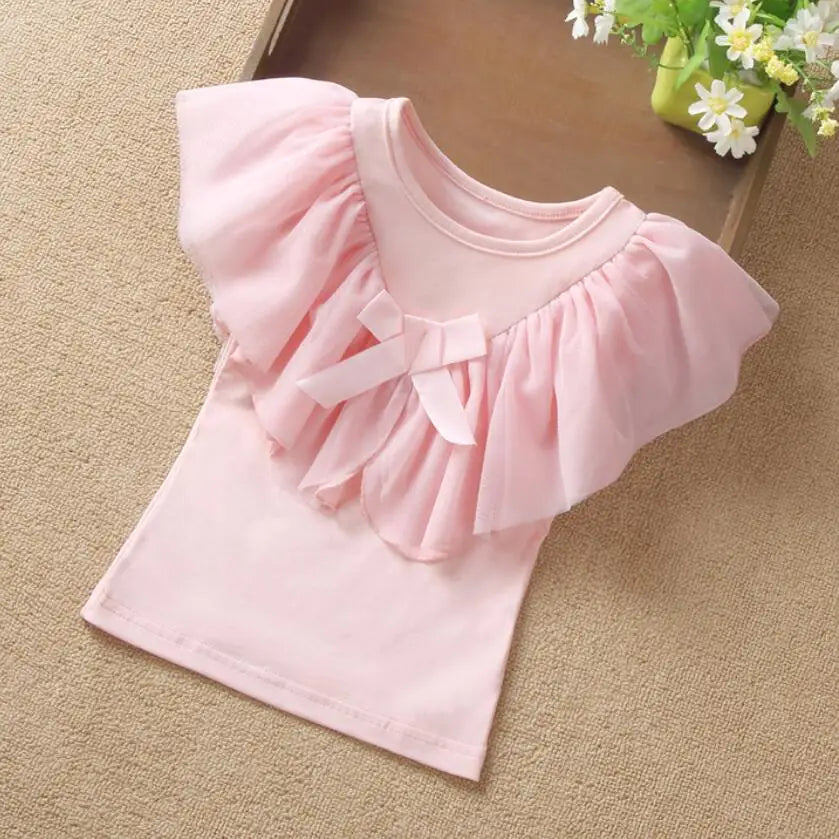 Summer Girls Ruffle Blouse – Short Sleeve Shirt for Kids, Toddlers & Teens – White or Yellow School Tops – Baby Girl Clothing