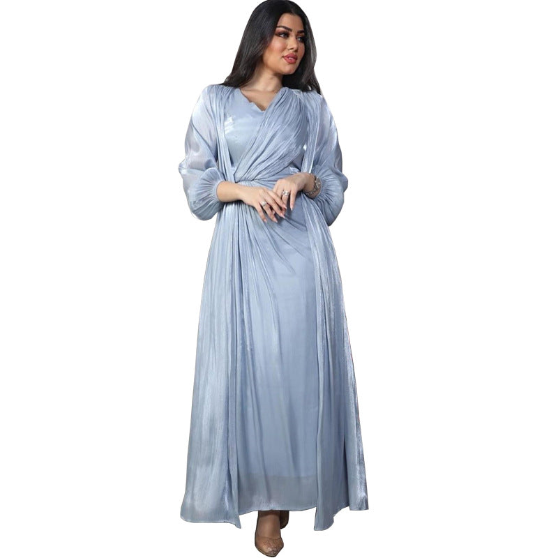 Moroccan women Party Dress Abaya 2 Piece Set Silky Satin Dubai Dresses Caftan Evening Long Robe Vestidos