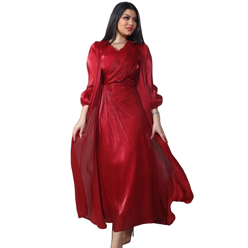 Moroccan women Party Dress Abaya 2 Piece Set Silky Satin Dubai Dresses Caftan Evening Long Robe Vestidos