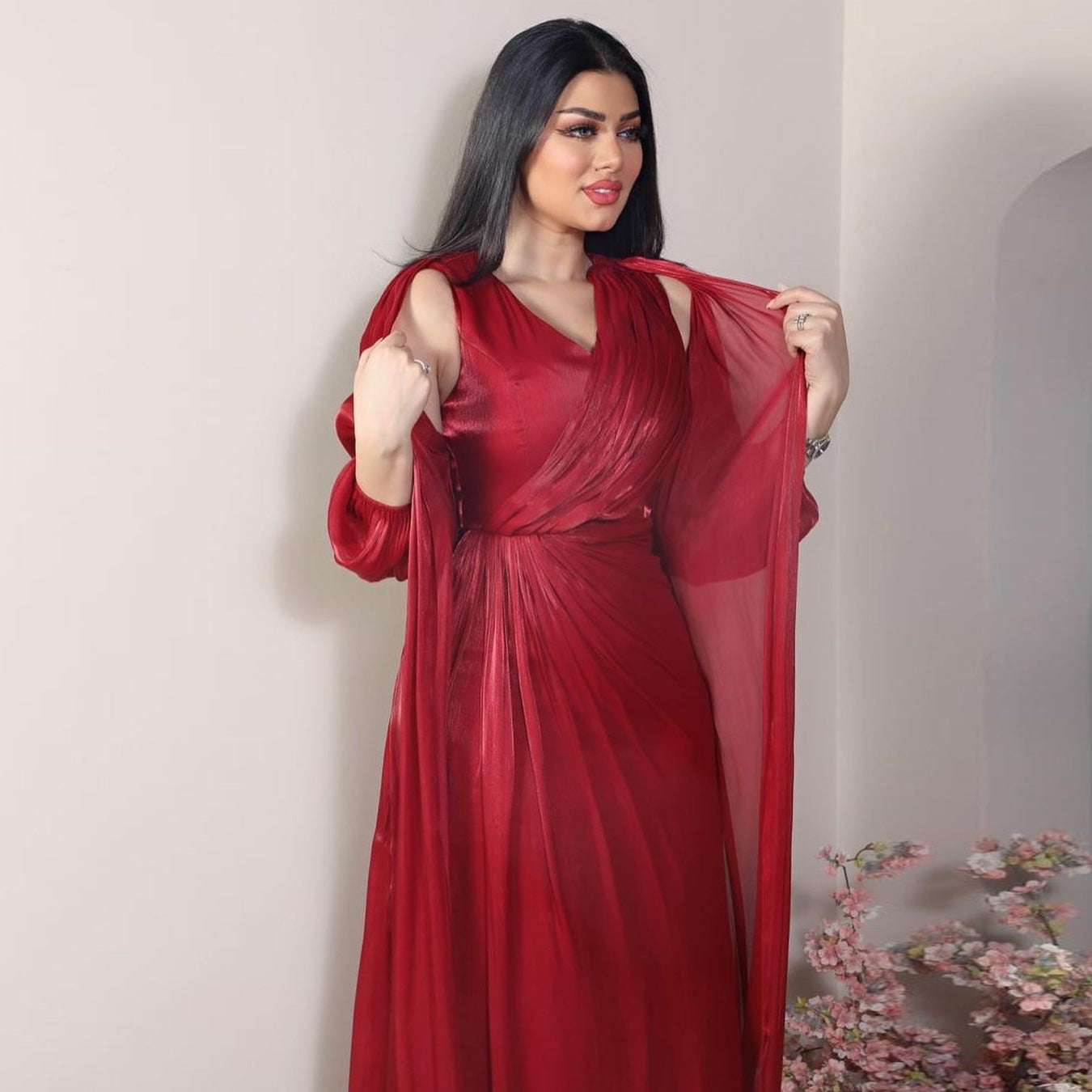Moroccan women Party Dress Abaya 2 Piece Set Silky Satin Dubai Dresses Caftan Evening Long Robe Vestidos
