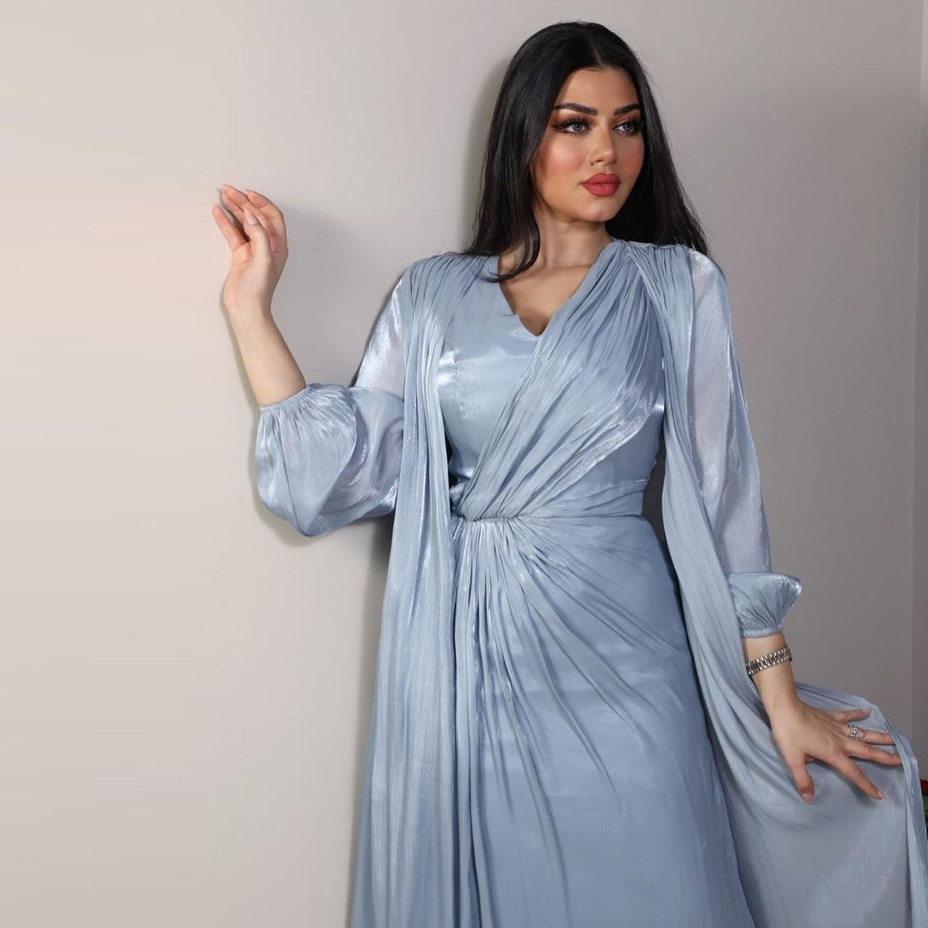 Moroccan women Party Dress Abaya 2 Piece Set Silky Satin Dubai Dresses Caftan Evening Long Robe Vestidos