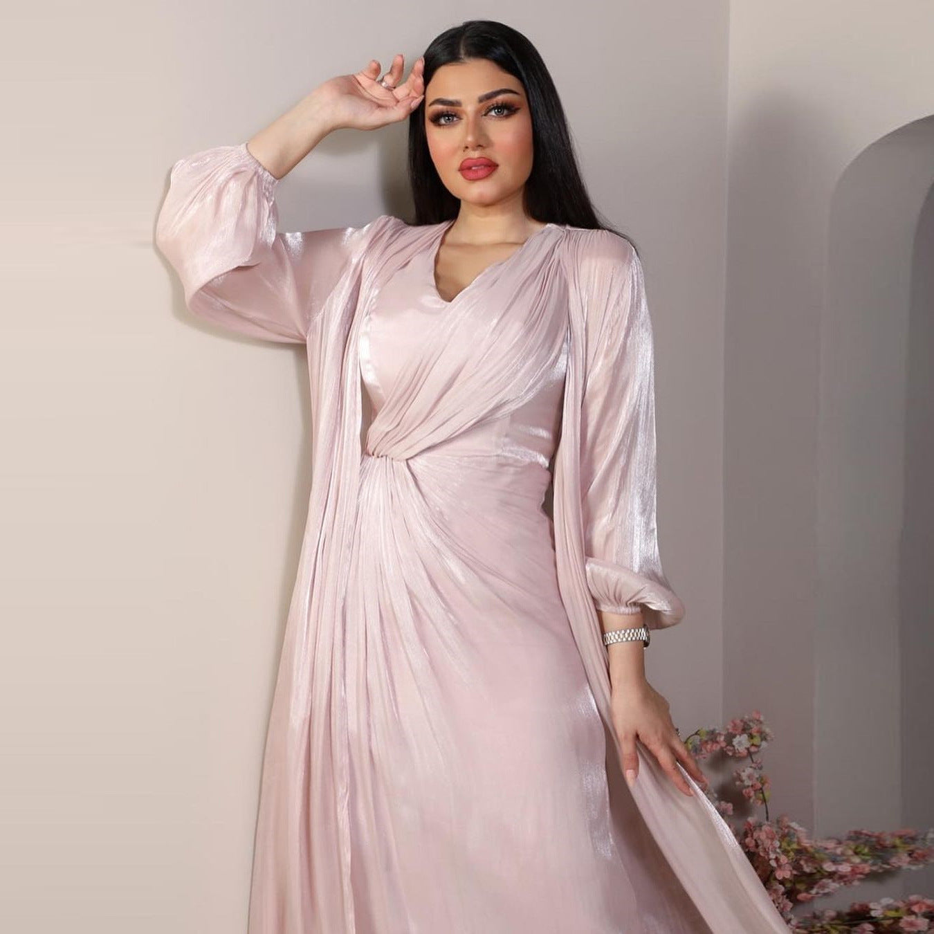 Moroccan women Party Dress Abaya 2 Piece Set Silky Satin Dubai Dresses Caftan Evening Long Robe Vestidos