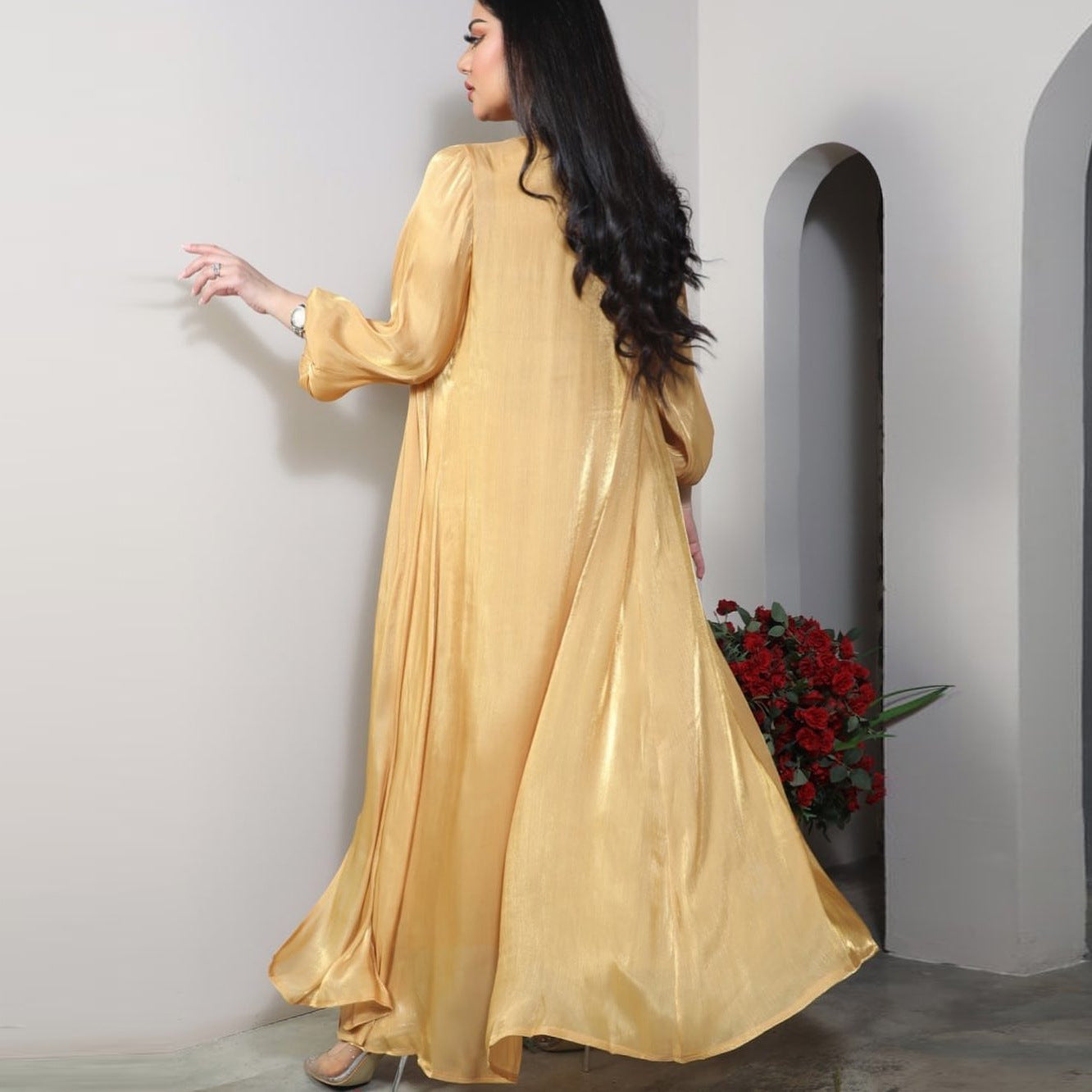 Moroccan women Party Dress Abaya 2 Piece Set Silky Satin Dubai Dresses Caftan Evening Long Robe Vestidos