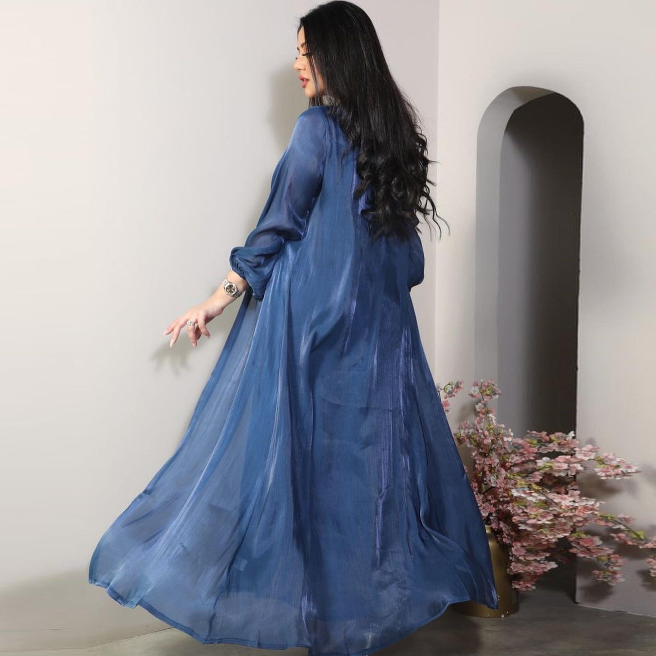 Moroccan women Party Dress Abaya 2 Piece Set Silky Satin Dubai Dresses Caftan Evening Long Robe Vestidos