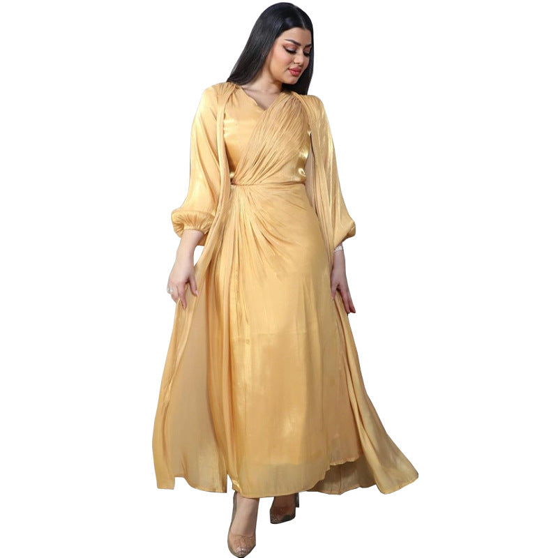 Moroccan women Party Dress Abaya 2 Piece Set Silky Satin Dubai Dresses Caftan Evening Long Robe Vestidos