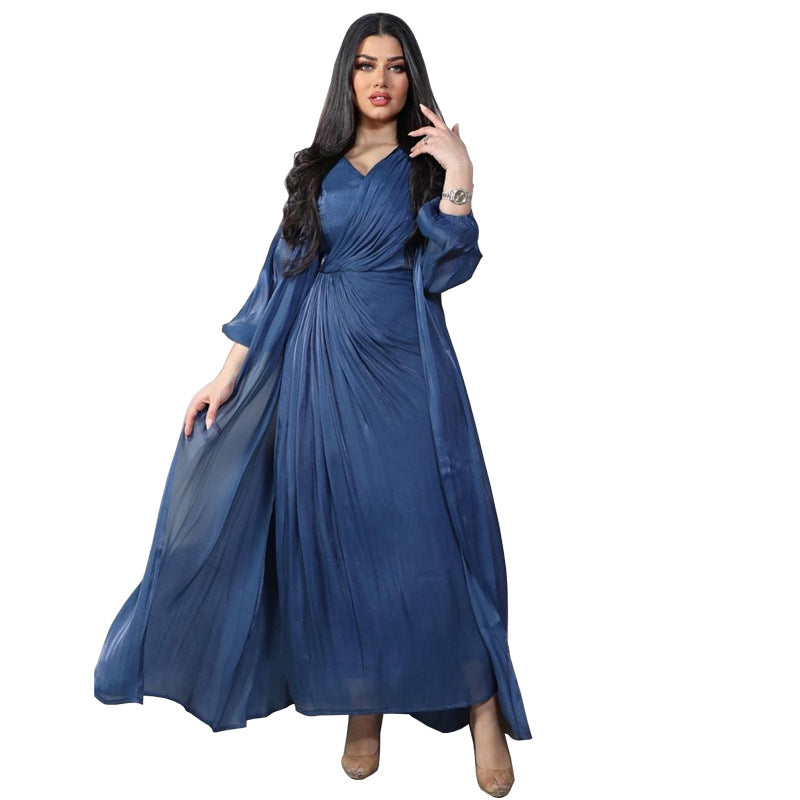 Moroccan women Party Dress Abaya 2 Piece Set Silky Satin Dubai Dresses Caftan Evening Long Robe Vestidos