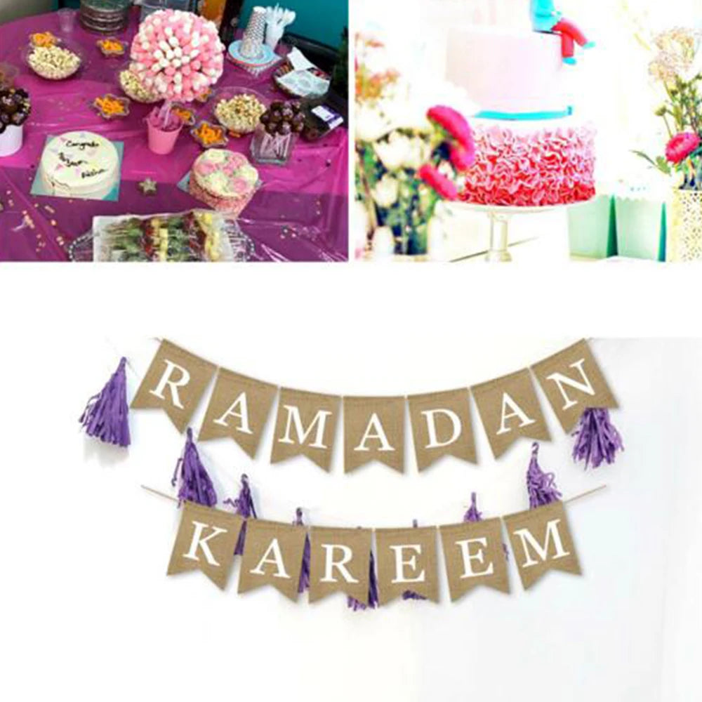 2 Pack Ramadan Kareem Banner Islamic Muslim Home Decoration 2025 Hanging Wall Party Supplies