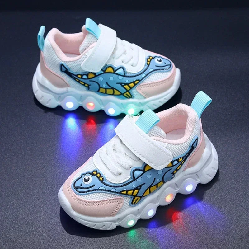 LED Light-Up Kids Sneakers – Breathable Mesh Cartoon Shoes for Boys & Girls