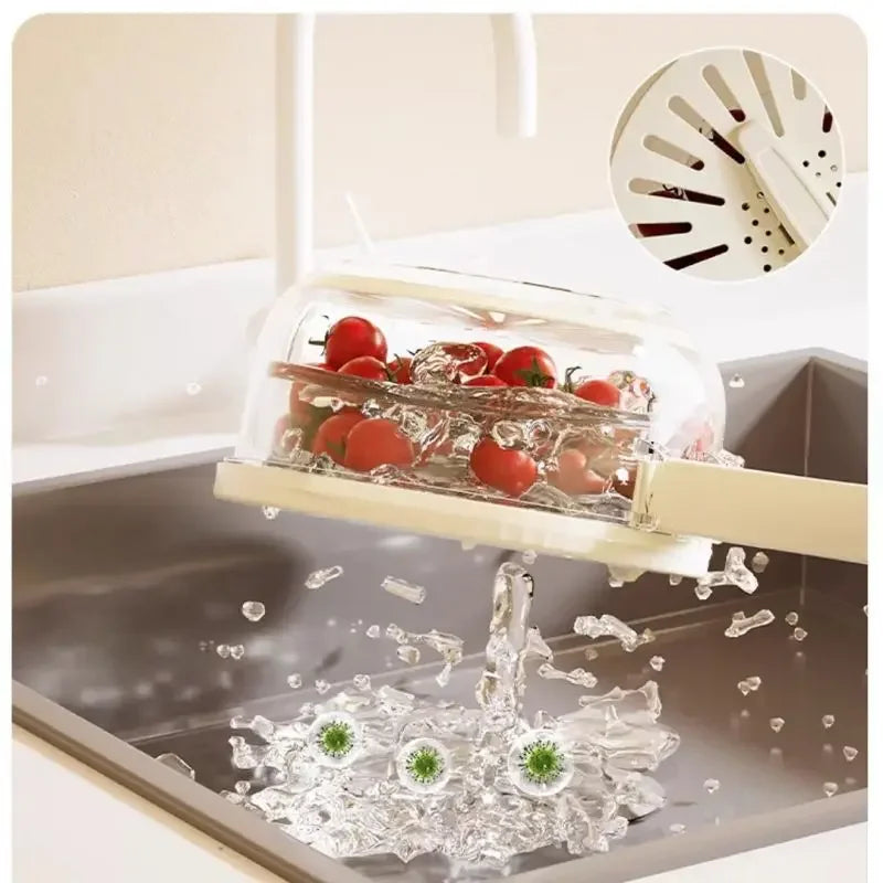 Multi-Use Fruit & Vegetable Drain Basket – Folding Handle Storage & Dehydrating Box