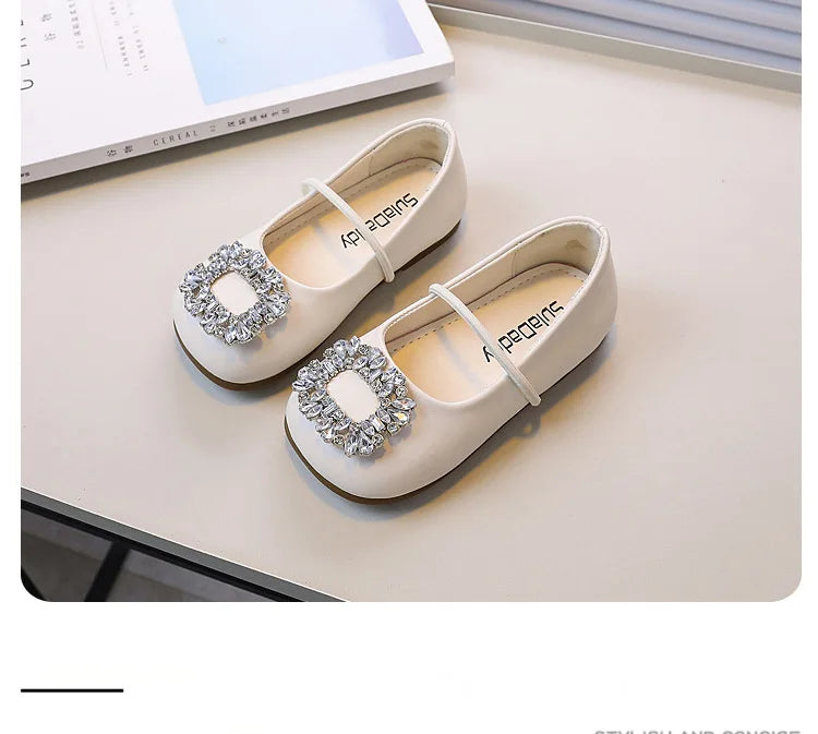 Girls' Fashion Oxford Flats – Spring/Autumn Slip-On PU Leather Shoes with Rhinestones – Silver, Black, Beige