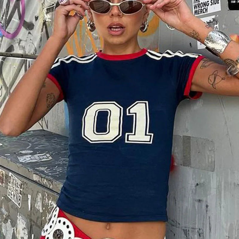Y2K Aesthetic Summer Crop Top Streetwear Portugal Letter Print Women Short Sleeved Vintage T-shirts