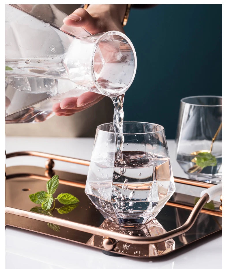 Nordic Creative Glass Diamond Hexagonal Juice Large-capacity Cold Water Bottle Drink Milk Beer Cup Dinner Plate Storage Tray
