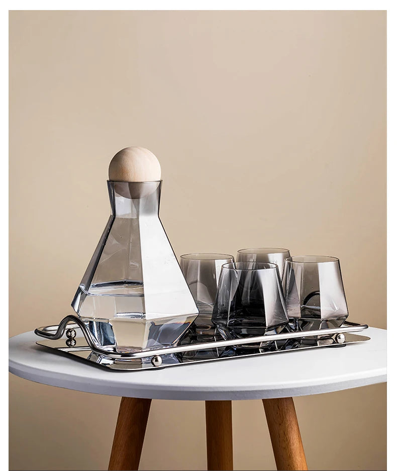 Nordic Creative Glass Diamond Hexagonal Juice Large-capacity Cold Water Bottle Drink Milk Beer Cup Dinner Plate Storage Tray