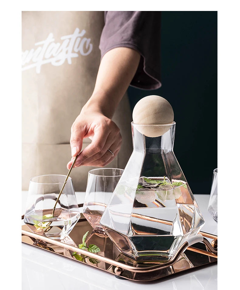 Nordic Creative Glass Diamond Hexagonal Juice Large-capacity Cold Water Bottle Drink Milk Beer Cup Dinner Plate Storage Tray