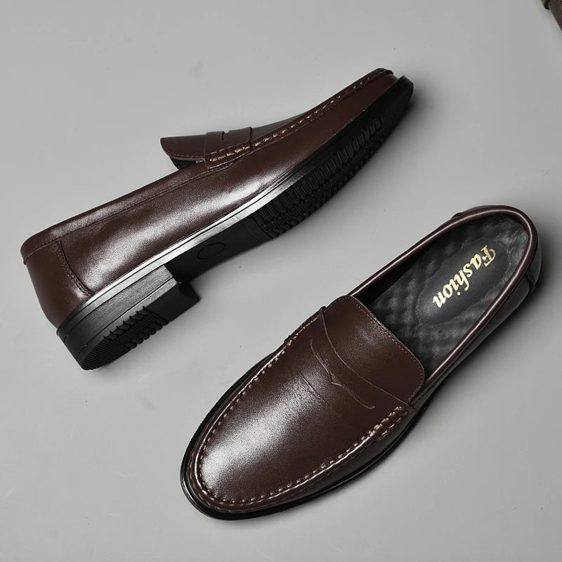 Italian Luxury Penny Men Shoes Male Business Loafers Moccasin Genuine Casual Flats Slip-On Walking Hollow Out Shoes