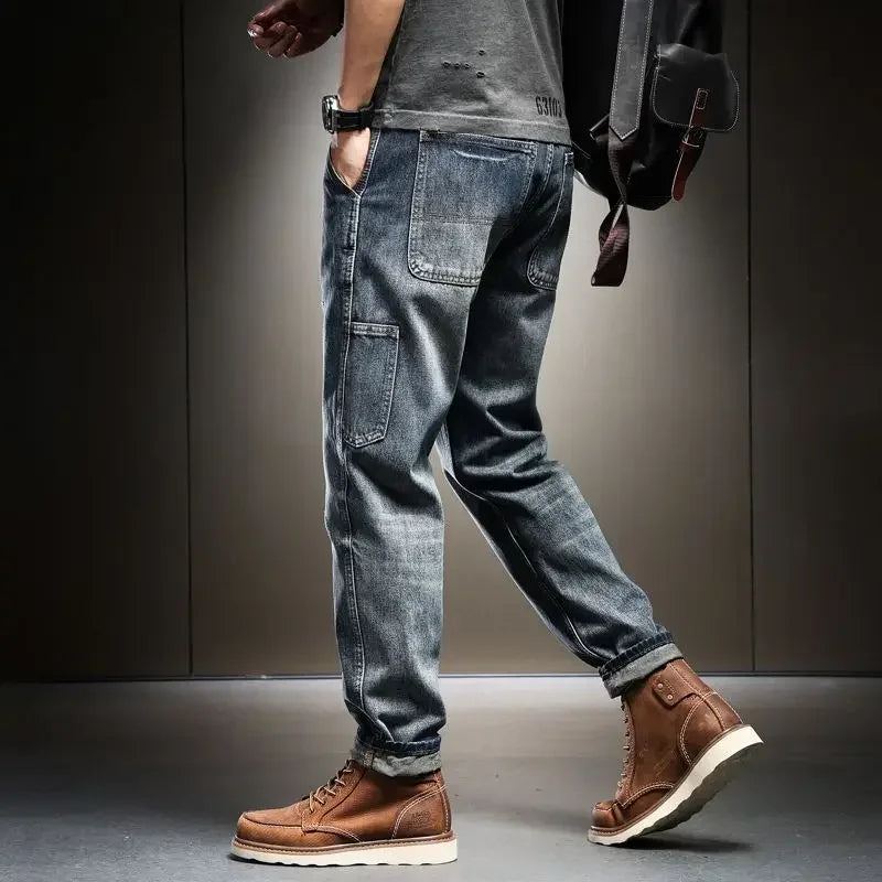 High Quality Male Cowboy Pants Retro Washed Straight Jeans For Men Plus Size Trousers Comfortable Xs Wide Leg Denim Kpop Cheap