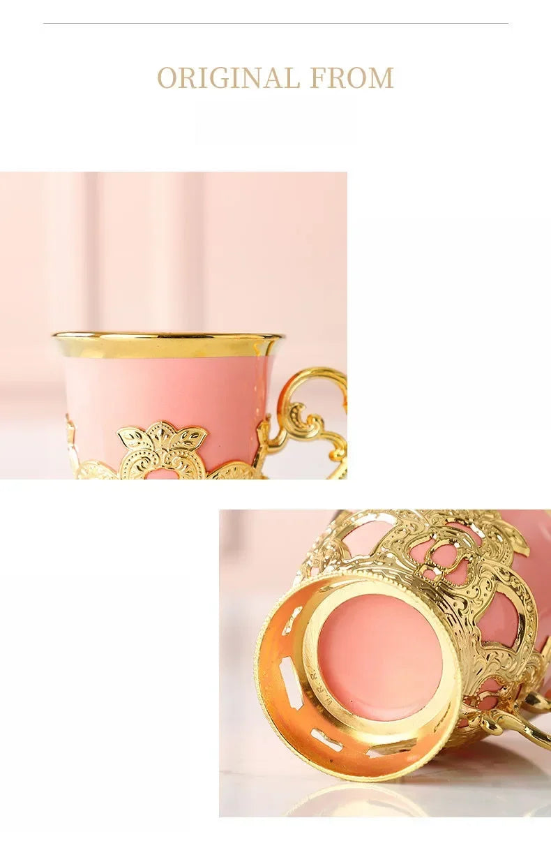 Golden Border Turkish Coffee Cups European Classical Plating Ceramic Cup and Saucer Set Afternoon Tea Set