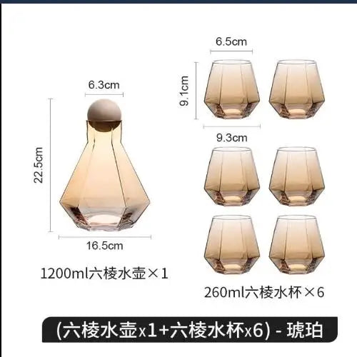 Nordic Creative Glass Diamond Hexagonal Juice Large-capacity Cold Water Bottle Drink Milk Beer Cup Dinner Plate Storage Tray