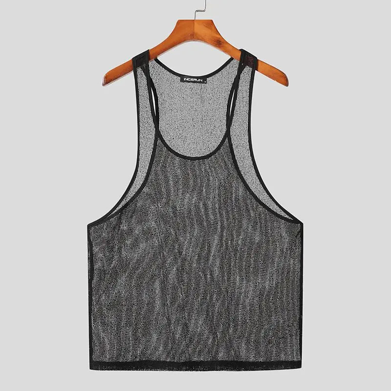 INCERUN Men’s Tank Tops – Mesh Transparent O-Neck Sleeveless Vests – Streetwear Summer Breathable Fashion 2024 – Available in Sizes S-5XL