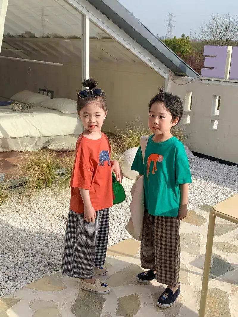 Summer Kids Cartoon Print Short Sleeve TShirt Boys And Girls Casual Fashion Cute Round Neck Tops Toddler Simple Versatile Tees