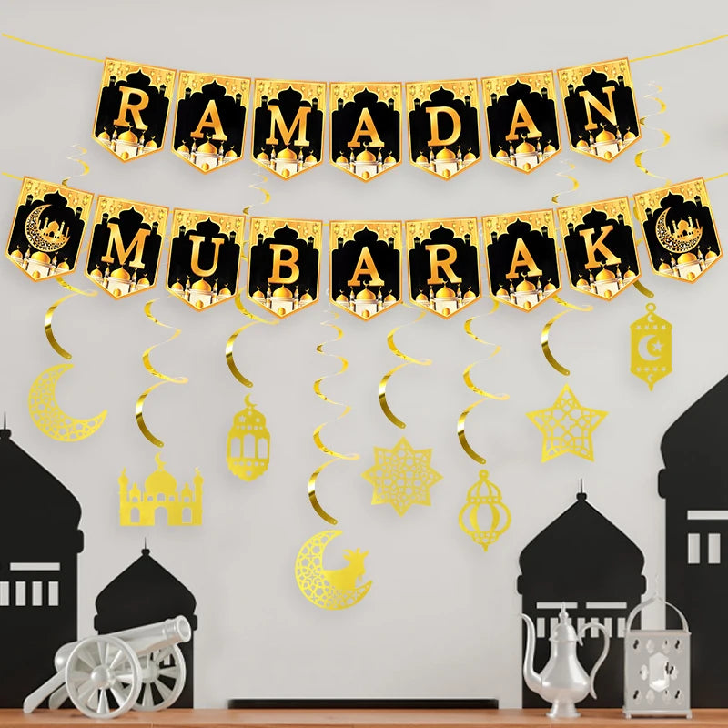 2025 Eid Mubarak Decor Banner Ramadan Mubarak Banner Ramadan Kareem Decoration for Home Islamic Muslim Party Eid Al Adha