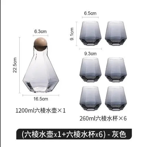 Nordic Creative Glass Diamond Hexagonal Juice Large-capacity Cold Water Bottle Drink Milk Beer Cup Dinner Plate Storage Tray