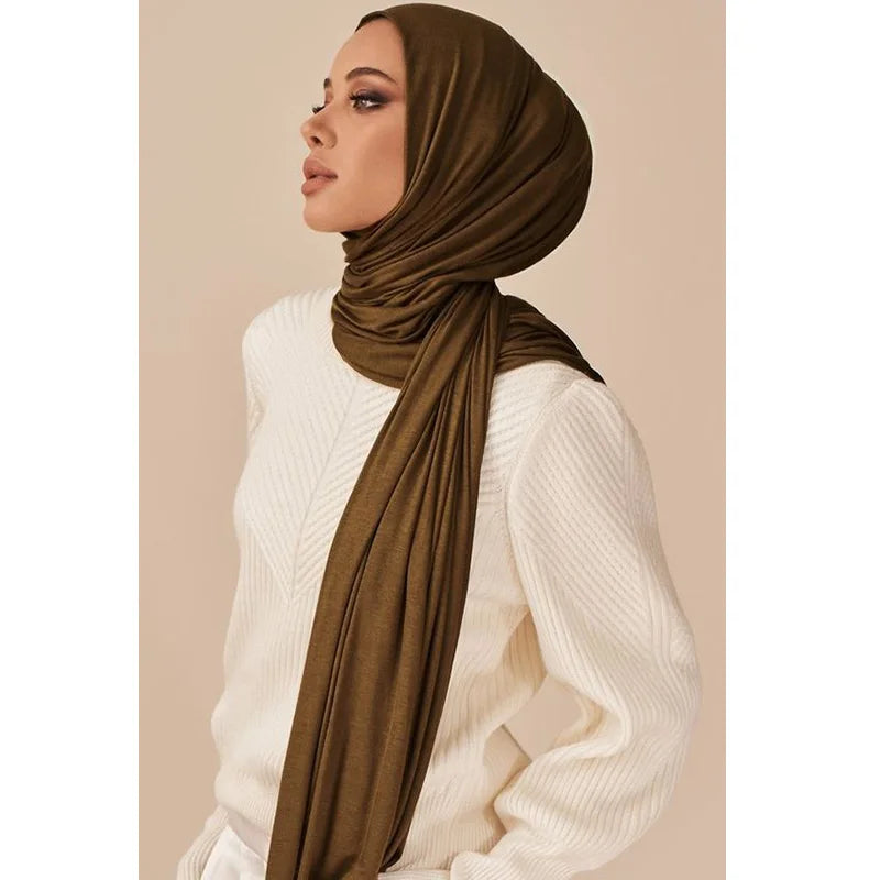 Cotton Jersey Hijab Scarf Long Shawl Plain Soft Turban Tie Head Wraps For Women Headband 170x60cm