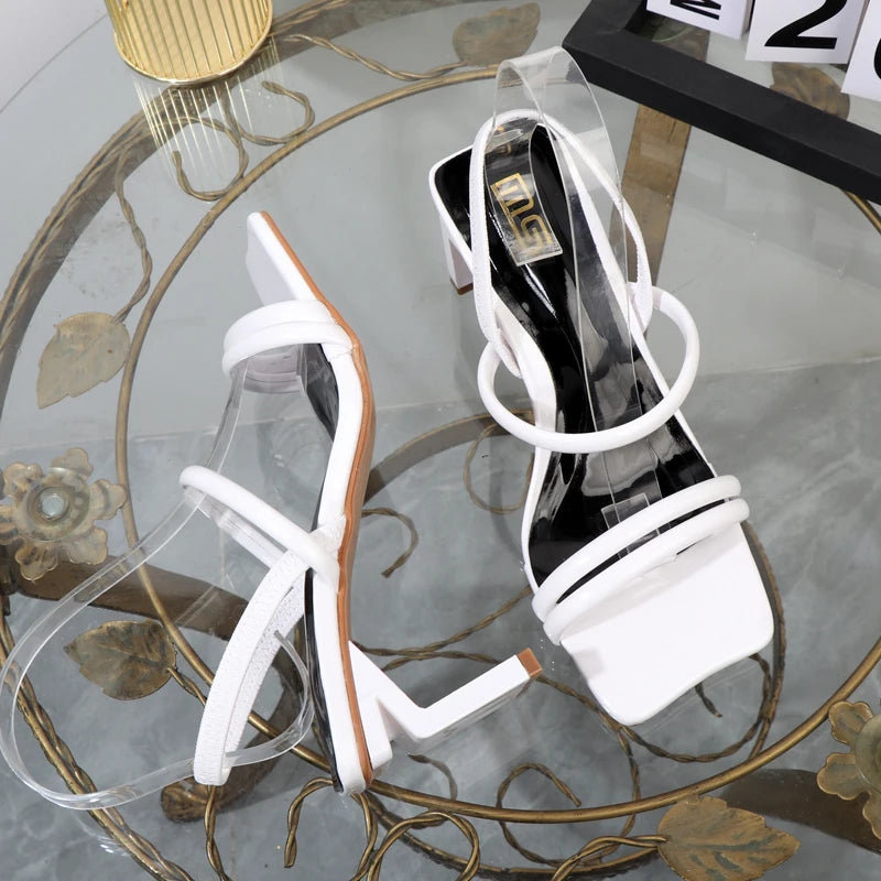 Plus Size Women's Sandals – Elegant Thick Square Heel with Elastic Band Bullet Points shoes