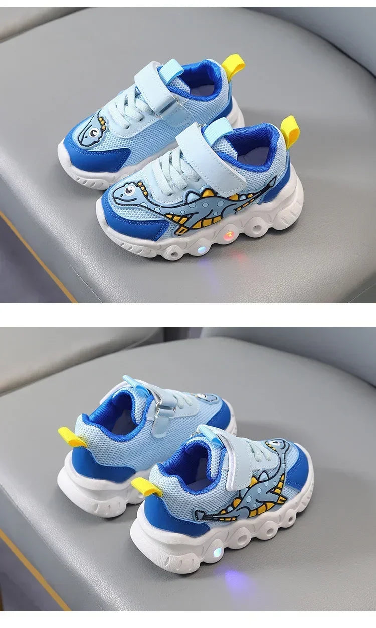 LED Light-Up Kids Sneakers – Breathable Mesh Cartoon Shoes for Boys & Girls