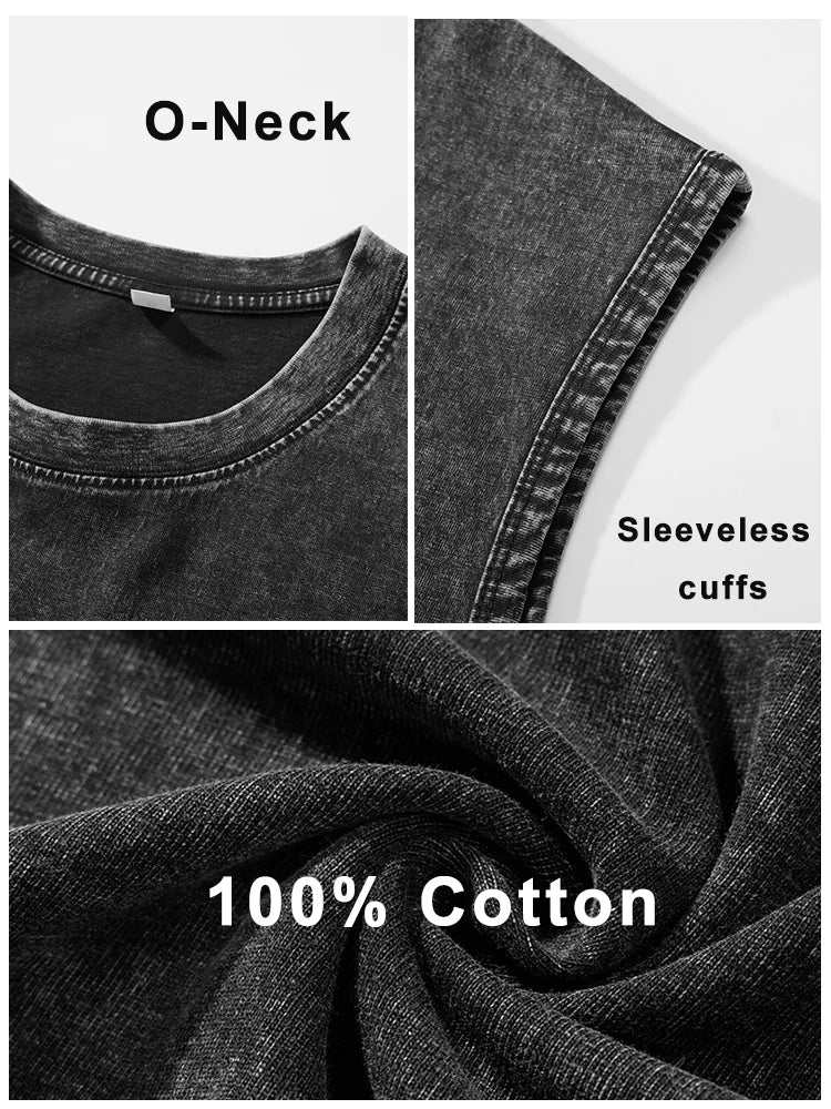 Summer Men’s Washed Cotton Tank Tops – Muscle Gym Sleeveless Workout T-Shirts – Running Beach Loose Cutoff Tees Anbican