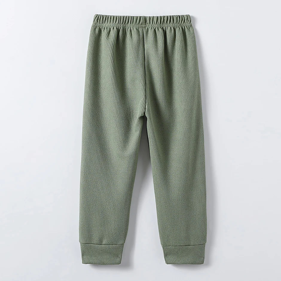 1/3-Piece Autumn & Winter Waffle Knit Sweatpants for Boys & Girls – Solid Color, Casual & Sporty