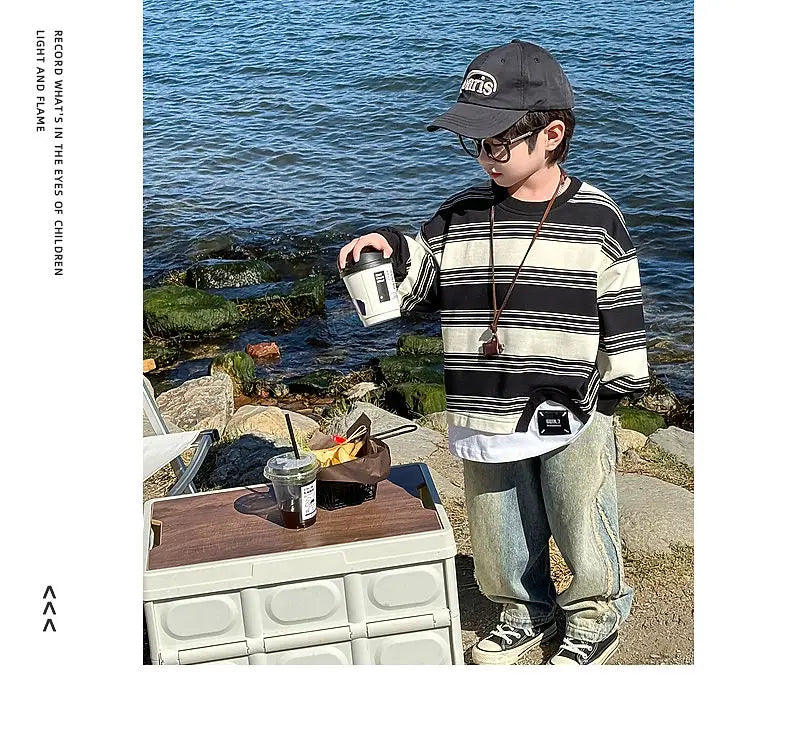 Spring Kids & Teens Streetwear Pants – Boys' Korean-Style Casual Straight-Leg Jeans with Elastic Waist