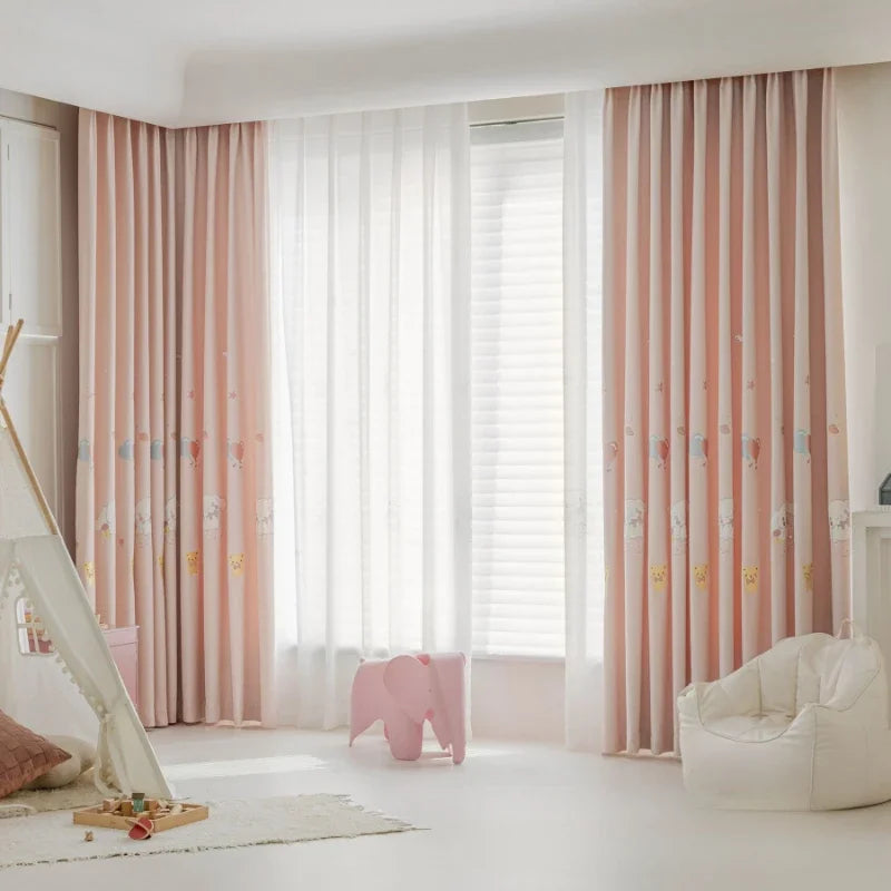 Modern Simple Playful Cartoon Printed Curtains Cute Little Dog Embroidery Blackout for Girls' Rooms Children's Rooms Curtains