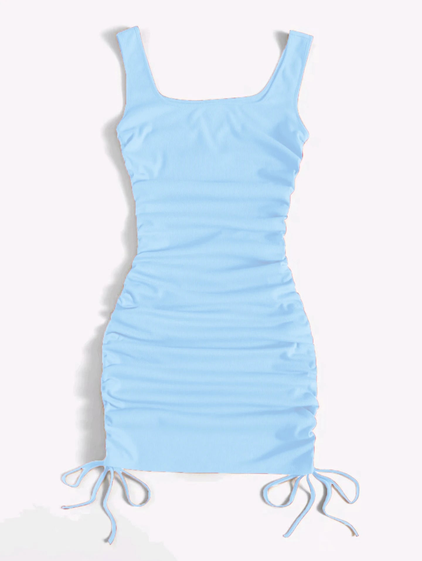 Summer ribbed vest dress drawstring pleated tight elastic hip dress
