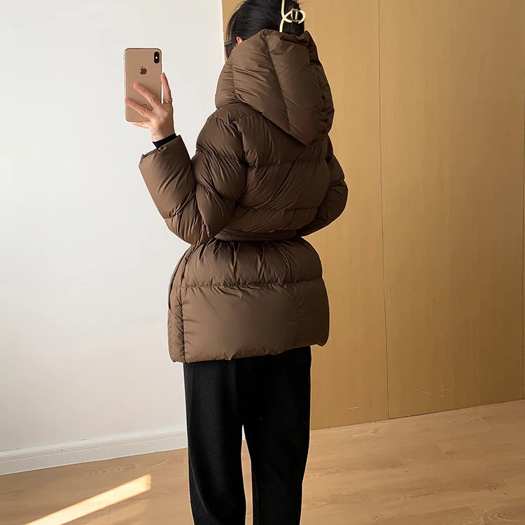 Women's Winter Jackets Ultra Light Warm Puffer Jacket With Belt Plus Size Hooded Female Jacket