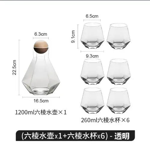 Nordic Creative Glass Diamond Hexagonal Juice Large-capacity Cold Water Bottle Drink Milk Beer Cup Dinner Plate Storage Tray