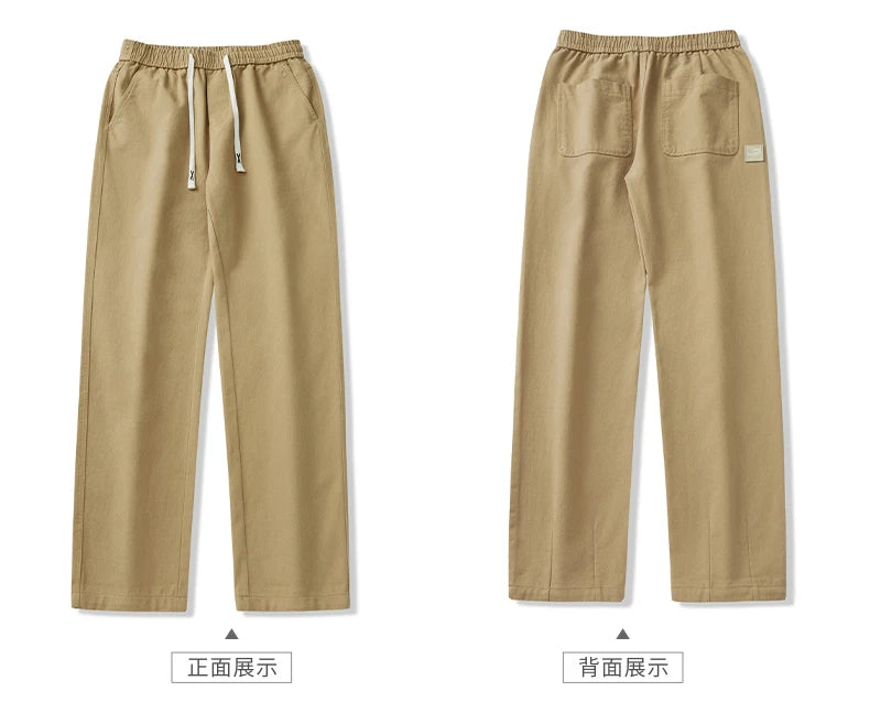 HIQOR Men's Casual Jogger Pants – Loose Straight-Leg Cotton Vintage Cargo Trousers, Solid Color Streetwear